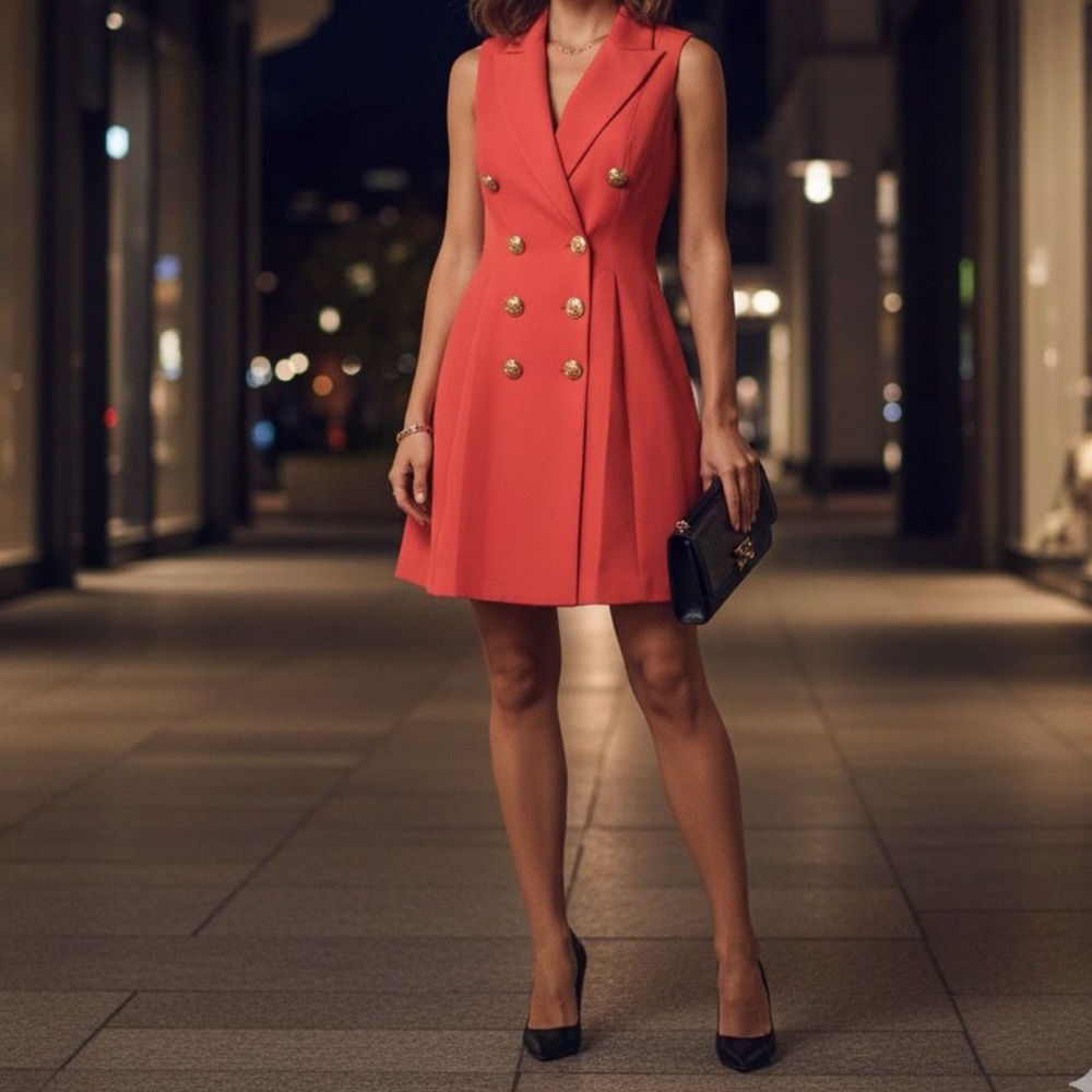 NWT ELISABETTA FRANCHI SLEEVELESS BLAZER DRESS IN RED